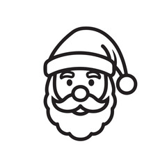 Simple black and white vector line art icon of Santa Claus head, perfect for Christmas holiday design.