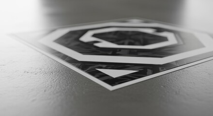 Zoomedin perspective on textured AR tracking marker floor applique edges demonstrating precision cut vinyl material used in augmented reality tracking applications.