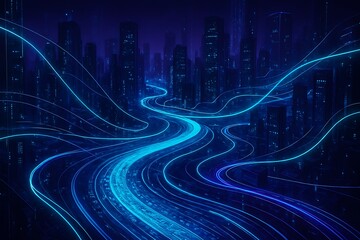 Fototapeta premium Futuristic Neon Cyberpunk Smart City Skyline with AI, Metaverse, and Blockchain Digital Infrastructure
