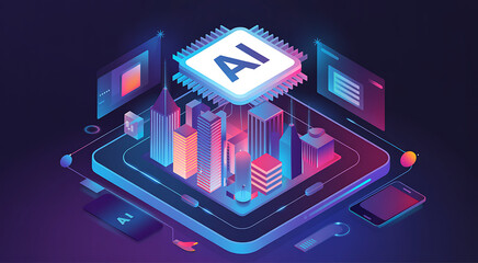 Futuristic ai powered smart city concept with glowing buildings and digital technology