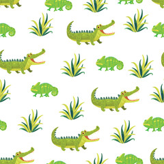 Cute crocodile. Flat vector clipart, illustration with isolated background.