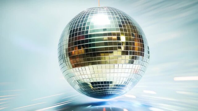A moving scene of a disco ball surrounded by blurred lights, sparkling reflections all around