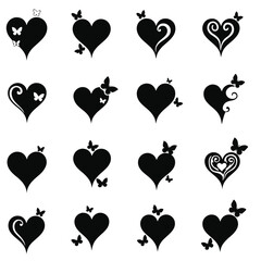 Black hearts with butterflies graphic elements butterfly