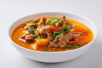 Ecuadorian guatita tripe stew on white background  
