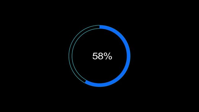 A dynamic circle loading animation, and on a black background is loading from 1 to 58 .