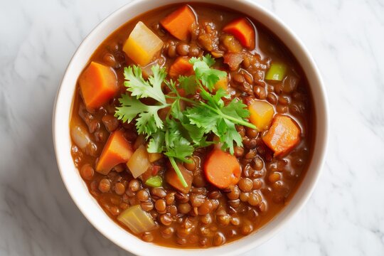 Ecuadorian menestra lentil stew on white background  
