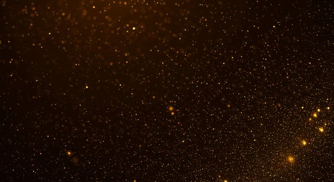 Golden dust particles scattered across deep space starfield with bright celestial objects, abstract cosmic background for astronomy themes - Powered by Adobe