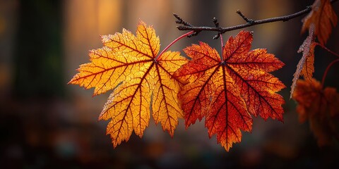 Vibrant autumn leaves on a branch