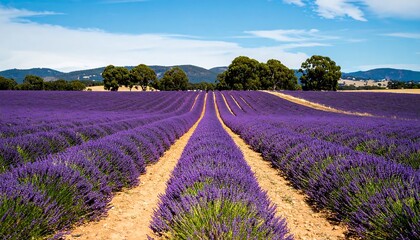 Naklejka premium Lavender field under a vibrant sky