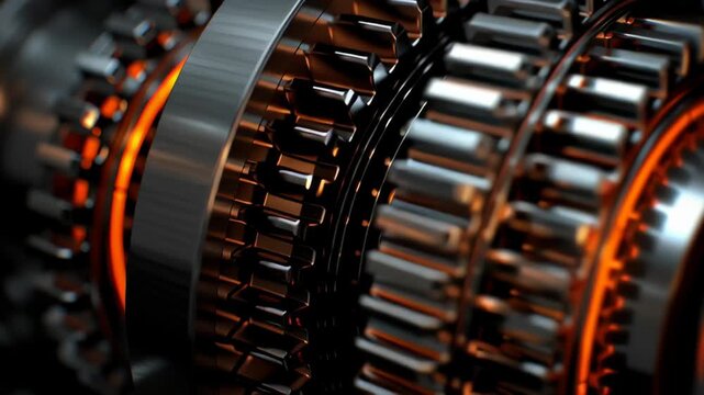 3D car engine footage with oil lubricant splash flow concept. Detailed close-up of metallic engine components highlighting their intricate design.
