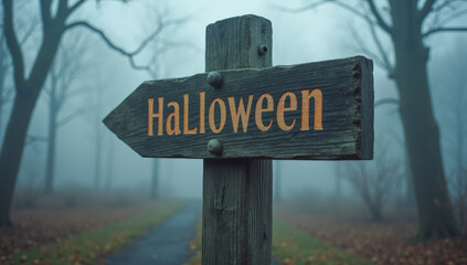 wooden sign with the inscription Halloween