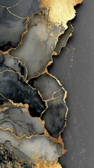Abstract marble, dark gray and gold, flowing shapes