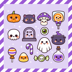 Cute Kawaii Halloween Mascoticon, Pumpkin, Cute Halloween candy