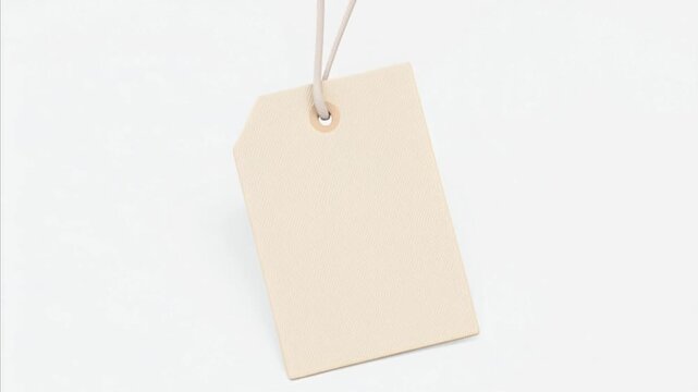 A textured beige tag with a string angled on a white surface