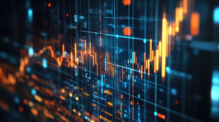 Dynamic data visualization showing vibrant stock market trends with colorful graphs and digital interfaces.