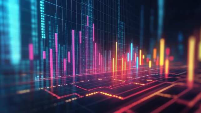 Dynamic digital data visualization with vibrant colors representing modern analytics and statistical trends in technology.