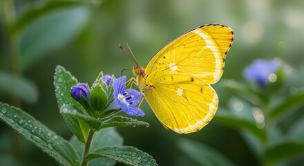 Beautiful yellow butterfly on purple flower displaying delicate wings and natures beauty