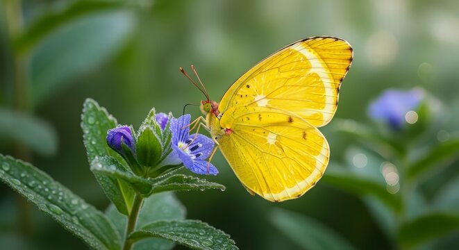 Beautiful yellow butterfly on purple flower displaying delicate wings and natures beauty - Powered by Adobe