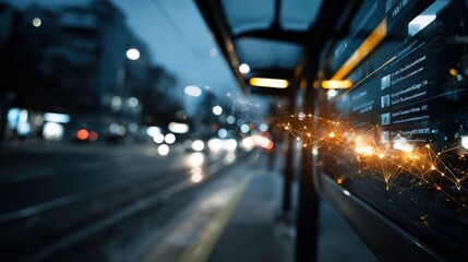 Fototapeta premium Glowing Digital Transport Sign Displaying Public Information at Night