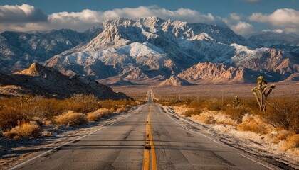 Desert highway to snow-capped peaks