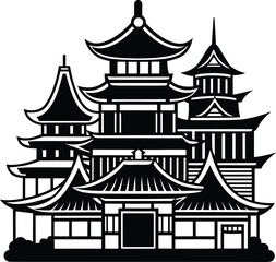 Asian Architecture House Element Silhouette Vector, artwork, colouring, cut out