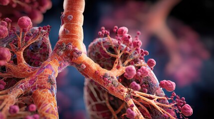 Detailed illustration of human lungs showcasing intricate structures and alveoli, emphasizing the complexity of respiratory health.