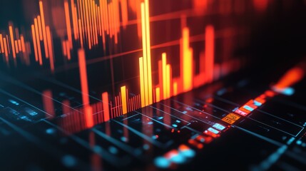 A dynamic digital interface displaying vibrant data visualization with fluctuating graphs and bright color bars.