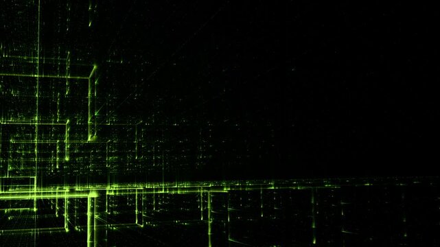 Geometrische Datenstruktur &ndash; gr&uuml;ne abstrakte Technologie-Vernetzung in modernem Design, Big Data, Blockchain, Digitalisierung, Analyse, KI, Wissenschaft, visuelle Kommunikation, Technologie