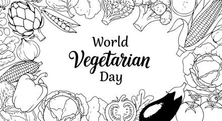 Celebrate World Vegetarian Day with a delightful assortment of fresh and healthy vegetables in outline drawing