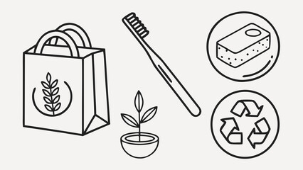 Collection of eco friendly items and symbols for sustainable living
