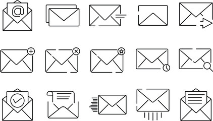 Mail & message Editable line stroke icon set. email vector icon set. Postal Letter, Mailbox, Email, Post Office, Envelope, Messaging. vector illustration
