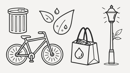 Eco friendly lifestyle icons for sustainability and green living