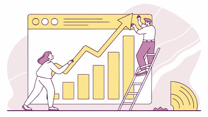 Team working together to achieve business growth and success with a rising graph