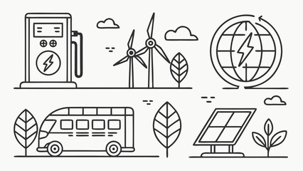 Eco friendly transportation and renewable energy sources illustration