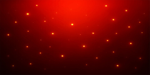 Vibrant red holiday background with glowing particles, bright stars, and sparkling snowflakes for a festive celebration design