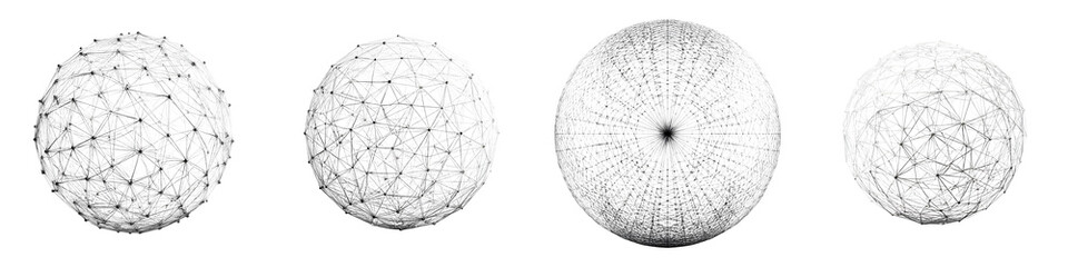 Wireframe Sphere Set, Global Network Design Elements, Isolated on White