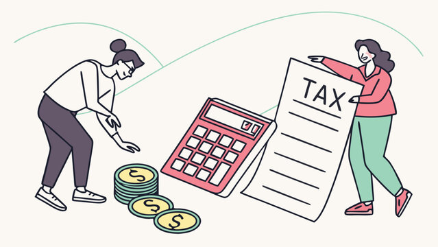 People calculating taxes with coins and calculator