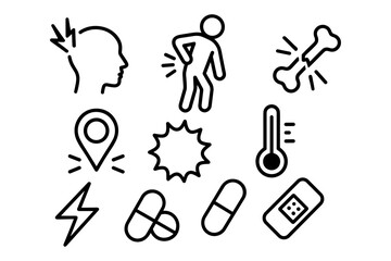Fototapeta premium Minimalist black and white icons of medical symptoms and tools