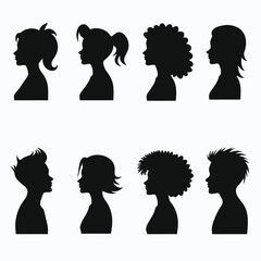 Diverse Hairstyles Silhouettes of Men and Women people