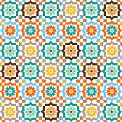 Naklejka premium African ethnic tribal fabric patterns featuring a blend of geometric designs and motifs in striking colour full tones. These patterns ethnic for their ethnic and classic appeal, reflecting of the tri