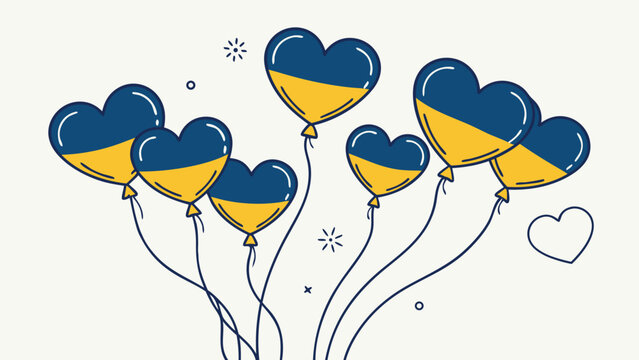 Heart-Shaped Blue Yellow Balloons Vector – Ukraine Independence Day Romantic Patriotic Celebration Design - Powered by Adobe