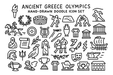 Hand drawn ancient greece olympics icon set with traditional symbols