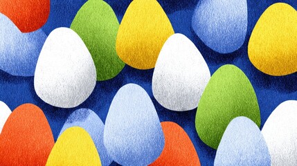 Colorful textured eggs on a dark blue background