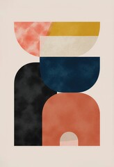Modern Art Print Featuring Terracotta, Blue, and Gold Forms