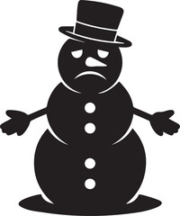 Melting sad snowman silhouette vector illustration with droopy eyes.