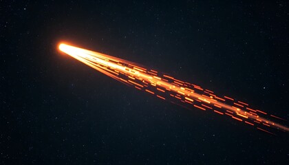 A bright, fiery celestial object streaks across a dark, star-filled expanse.