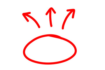 Red circle with outside arrow. Hand drawn doodle style arrow icon. Circle with arrow for highlights and emphasize scribble icon isolated on transparent png 