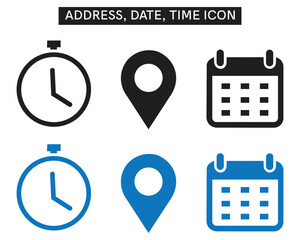 Address, date, time icon set.