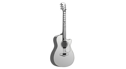 Obraz premium Monochrome illustration of a sixstring acoustic cutaway guitar with shading.