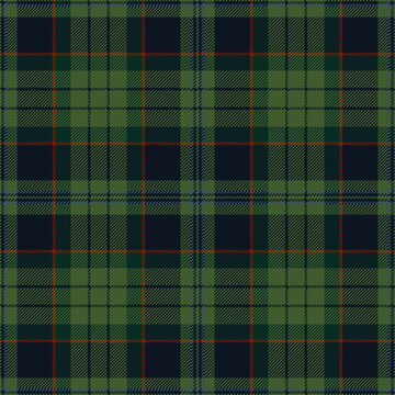 Dark green tartan plaid. Scottish pattern fabric swatch close-up. 